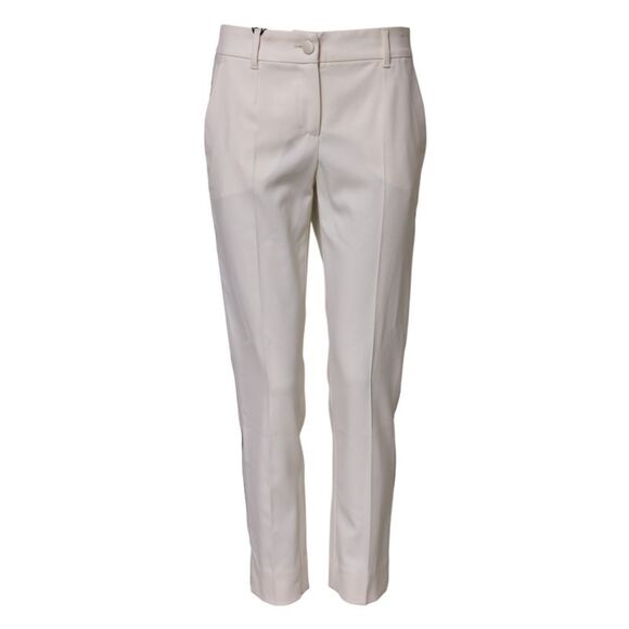 Dolce & Gabbana White Wool Mid Waist Tapered Trouser Women's Pants